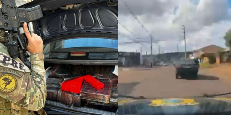 VÍDEO: motorista se entrega após 4 km de perseguição, e policiais encontram porta-malas lotado de maconha, no PR