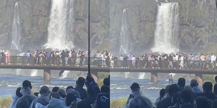 VÍDEO: turista se pendura em passarela e pula nas águas das Cataratas do Iguaçu para pegar celular